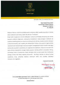 Podziękowanie dla Delegatury Śląskiego OW NFZ w Rybniku za aktywny udział i współpracę podczas wydarzenia „Razem dla Zdrowia i Trzeźwości”