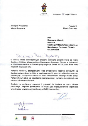 Podziękowania za udział w FORUM ZDROWIA w Sosnowcu