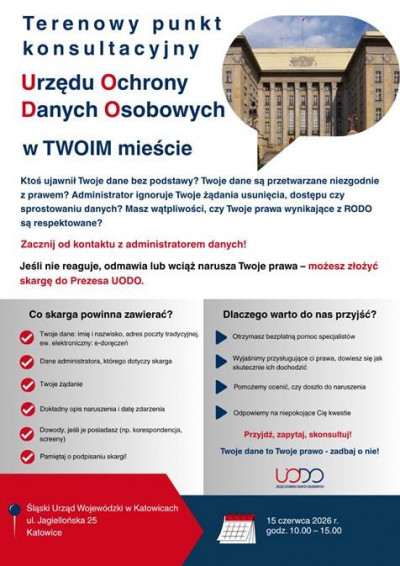 Terenowy punkt konsultacyjny Urzędu Ochrony Danych Osobowych w Katowicach