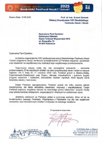 Podziękowanie dla Śląskiego OW NFZ za udział w XXV jubileuszowej edycji Beskidzkiego Festiwalu Nauki i Sztuki