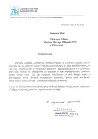 Podziękowania Dyrekcji Zakładu Lecznictwa Ambulatoryjnego w Sosnowcu za udział w wydarzeniu profilaktycznym